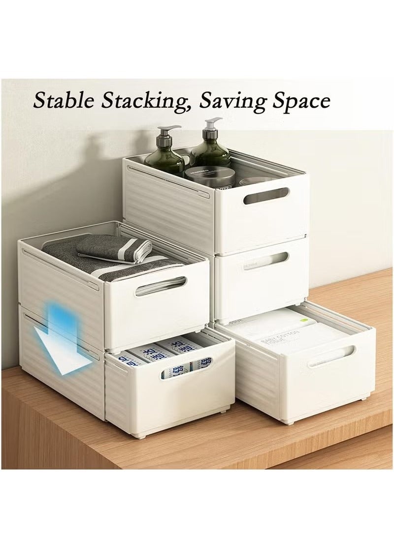 بيوينتي طقم من 3 صناديق تخزين بلاستيكية قابلة للتعديل والتوسيع، بسعة كبيرة صناديق تخزين متدرجة، منظمات أدراج، صناديق ترتيب ملابس خزانة، صندوق تخزين للمطبخ والمكتب المنزلي - Image 3